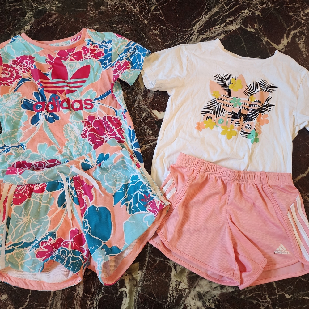 Adidas Tropical Floral Tee and Pink Shorts Set